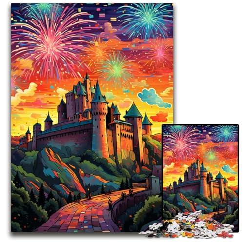 Die farbenfrohe Psychedelia des Schlosses Carcassonne. Puzzles für Erwachsene 1000 schwierige Puzzles für Erwachsene Spaß für den Familienspielabend DIY-Dekorationskunstwerk 1000 Teile (38x26cm) von CYSEHKRBL
