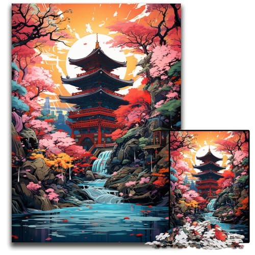 Die farbenfrohe Psychedelia des Schreins Puzzle für Erwachsene 1000 Teile Holzpuzzle für Erwachsene für Heimdekoration Gehirntraining 1000 Teile (75x50cm) von CYSEHKRBL