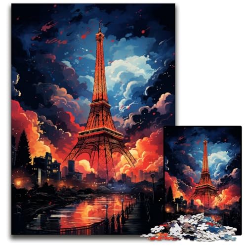Die farbenfrohe Psychedelia des Tokyo Tower 1000-teiliges Puzzle Holzpuzzle für Erwachsene für Reiseliebhaber und Paare anspruchsvolles Spielzeug 1000 Teile (75x50cm) von CYSEHKRBL