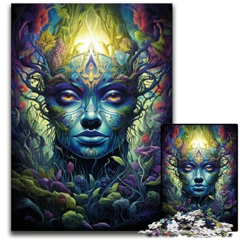 Die farbenfrohe Psychedelia des Waldgeistes 1000-teiliges Puzzle Holzpuzzle für Erwachsene für Reiseliebhaber und Paare anspruchsvolles Spielzeug 1000 Teile (75x50cm) von CYSEHKRBL