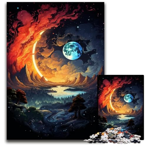 Die farbenfrohe Psychedelia des Yin- und Yang-Weltraums 1000-teiliges Puzzle für Erwachsene Papierpuzzle Weihnachten Halloween Ostern Neujahr 1000 Teile (38x26cm) von CYSEHKRBL