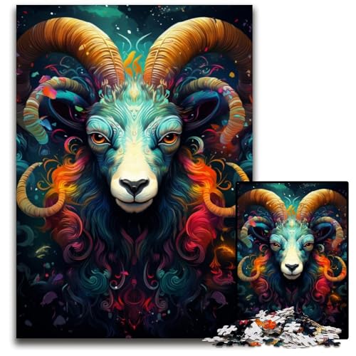 Die farbenfrohe Psychedelia des Ziegengottes 1000-teiliges Puzzle für Erwachsene Papierpuzzle Weihnachten Halloween Ostern Neujahr 1000 Teile (38x26cm) von CYSEHKRBL