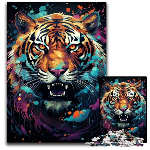 Die farbenfrohe Psychedelia des geheimnisvollen Tigers 1000-teiliges Puzzle für Erwachsene Papierpuzzle für Erwachsene Familienaktivität DIY Heimdekoration 1000 PCS (38x26cm) von CYSEHKRBL