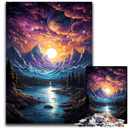 Die farbenfrohe Psychedelia des kosmischen Sees 1000-teiliges Puzzle für Erwachsene Puzzle für Erwachsene anspruchsvolles DIY-Dekorationsspiel interaktives Familienspielzeug 1000 Teile (75x50cm) von CYSEHKRBL