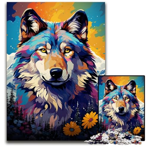 Die farbenfrohe Psychedelia des wunderschönen Wolfs Puzzle für Erwachsene 1000 Teile anspruchsvolle Puzzles für Teenager Spieleabend mit der Familie anspruchsvolle Geschenkidee 1000 Teile (75x50cm) von CYSEHKRBL