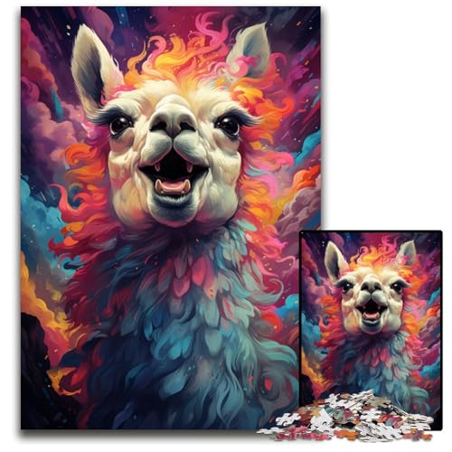Die farbenfrohe Psychedelia of Space Alpacas Puzzle 1000 Teile Holzpuzzles hirnforderndes DIY-Dekorationsspiel interaktives Familienspielzeug 1000 Teile (75x50cm) von CYSEHKRBL