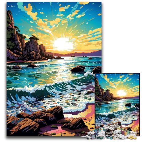 Die farbenfrohe Psychedelia vom Strand von Rocapina 1000-teiliges Puzzle aus Holz anspruchsvolles Denkspiel für Teenager Spaß am Spieleabend mit der Familie 1000 Teile (75x50cm) von CYSEHKRBL
