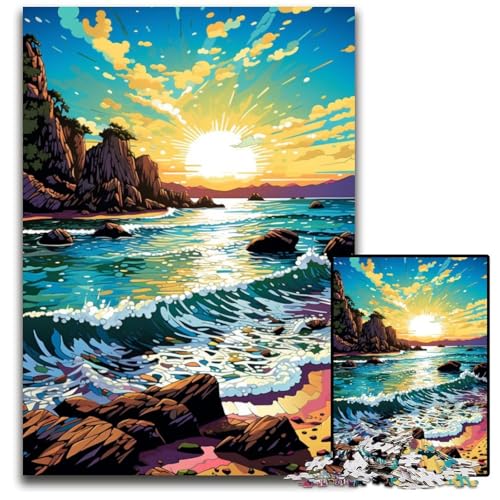 Die farbenfrohe Psychedelia vom Strand von Rocapina 1000-teiliges Puzzle für Erwachsene Puzzles für Erwachsene Weihnachten Halloween Ostern Neujahr 1000 Teile (38x26cm) von CYSEHKRBL