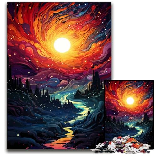 Die farbenfrohe Psychedelia von Black Hole Dawn 1000-teiliges Puzzle Papierpuzzle für Erwachsene für Reiseliebhaber und Paare anspruchsvolles Spielzeug 1000 Teile (38x26cm) von CYSEHKRBL