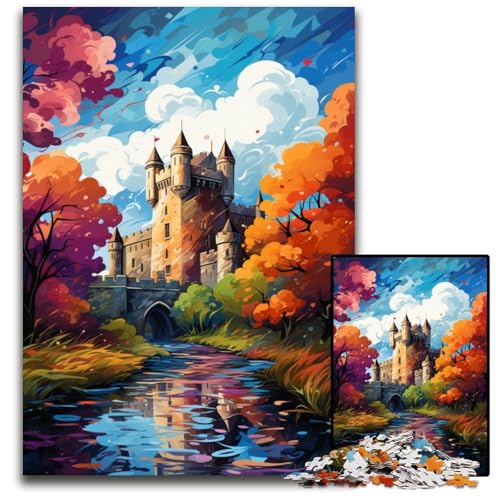 Die farbenfrohe Psychedelia von Bunratty Castle 1000-teiliges Puzzle Holzpuzzle für Erwachsene für Reiseliebhaber und Paare anspruchsvolles Spielzeug 1000 Teile (75x50cm) von CYSEHKRBL