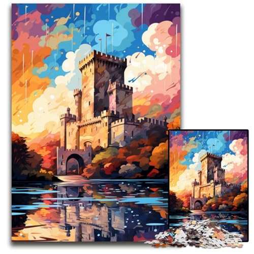 Die farbenfrohe Psychedelia von Bunratty Castle 1000-teiliges Puzzle aus Holz anspruchsvolles Denkspiel für Teenager Spaß am Familienspielabend 1000 Teile (75x50cm) von CYSEHKRBL