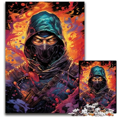 Die farbenfrohe Psychedelia von Ninja Killer 1000-teiliges Puzzle für Erwachsene Puzzles für Erwachsene Weihnachten Halloween Ostern Neujahr 1000 Teile (75x50cm) von CYSEHKRBL
