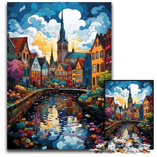 Die farbenfrohe Psychedelia von Odense HC 1000-teiliges Puzzle für Erwachsene Holzpuzzle für Erwachsene Familienaktivität DIY Heimdekoration 1000 Teile (75x50cm) von CYSEHKRBL