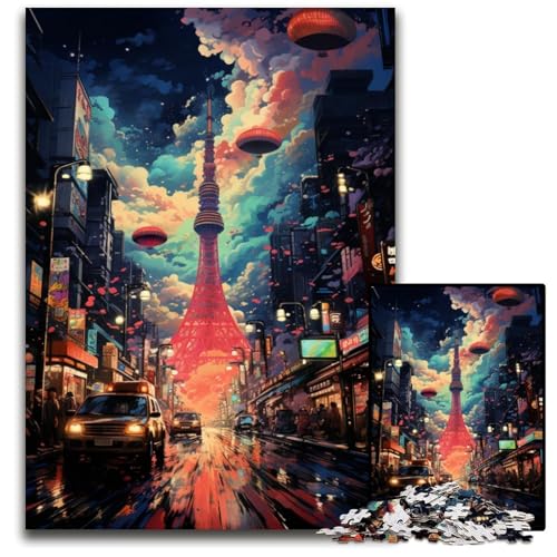 Die farbenfrohe Psychedelia von Shibuya Yokocho 1000-teiliges Puzzle Papierpuzzle für Erwachsene für Reiseliebhaber und Paare anspruchsvolles Spielzeug 1000 Teile (38x26cm) von CYSEHKRBL