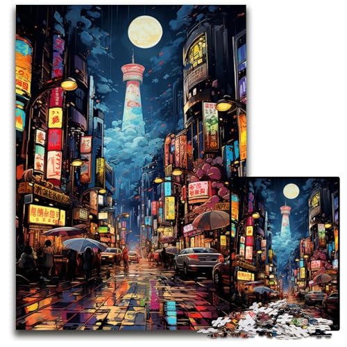 Die farbenfrohe Psychedelia von Shibuya Yokocho 1000-teiliges Puzzle Papierpuzzle für Erwachsene für Reiseliebhaber und Paare anspruchsvolles Spielzeug 1000 Teile (38x26cm) von CYSEHKRBL