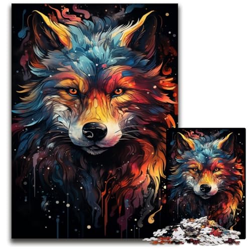 Die farbenfrohe Psychedelia von Space Wolf 1000-teiliges Puzzle für Erwachsene Puzzle für Erwachsene anspruchsvolles DIY-Dekorationsspiel interaktives Familienspielzeug 1000 Teile (75x50cm) von CYSEHKRBL