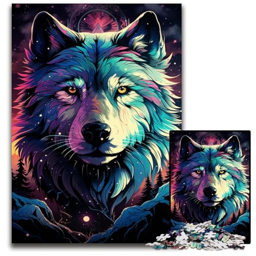 Die farbenfrohe Psychedelia von Star Wolf 1000-teiliges Puzzle für Erwachsene Puzzles für Erwachsene Weihnachten Halloween Ostern Neujahr 1000 Teile (38x26cm) von CYSEHKRBL