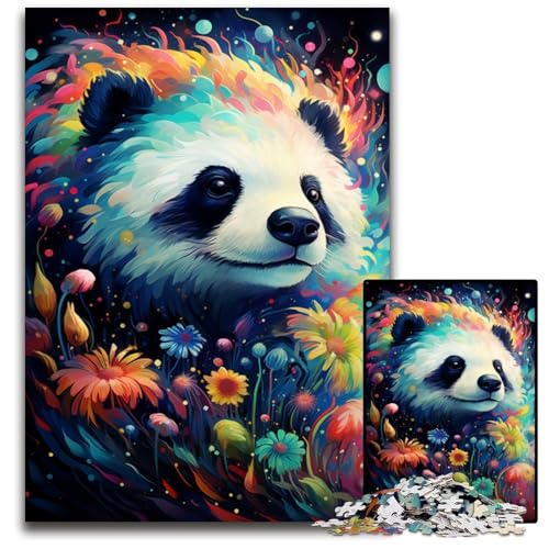 Die farbenfrohe Psychedelia von Starry Night Panda 1000-teiliges Puzzle aus Holz anspruchsvolles Denkspiel für Teenager Spaß am Familienspielabend 1000 Teile (75x50cm) von CYSEHKRBL