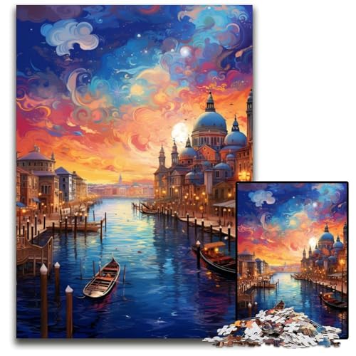 Die farbenfrohe Psychedelia von Venedig Puzzle für Erwachsene 1000 Teile Holzpuzzle Denksportspiel für Teenager 1000 Teile (75x50cm) von CYSEHKRBL
