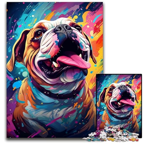 Die farbenfrohe Psychedelie Einer sanften Bulldogge 1000-teiliges Puzzle Papierpuzzle für Erwachsene für Reiseliebhaber und Paare anspruchsvolles Spielzeug 1000 Teile (38x26cm) von CYSEHKRBL