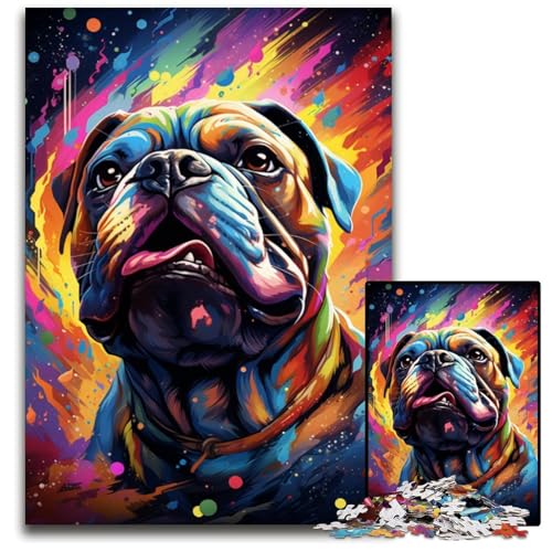 Die farbenfrohe Psychedelie Einer sanften Bulldogge 1000-teiliges Puzzle aus Papier anspruchsvolles Denkspiel für Teenager Spaß am Familienspielabend 1000 Teile (38x26cm) von CYSEHKRBL