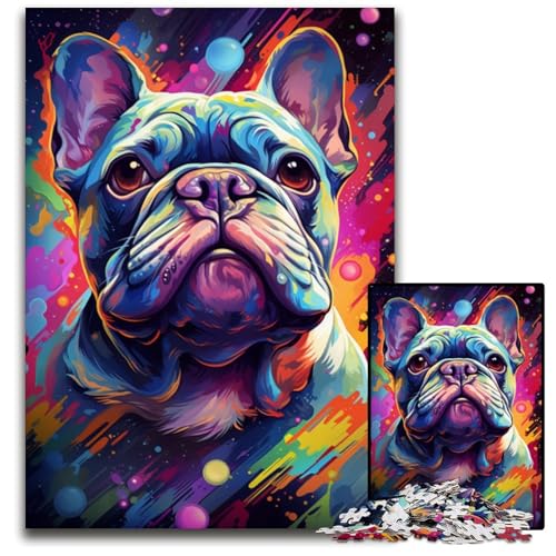 Die farbenfrohe Psychedelie Einer sanften Bulldogge 1000-teiliges Puzzle für Erwachsene Puzzles für Erwachsene Weihnachten Halloween Ostern Neujahr 1000 Teile (38x26cm) von CYSEHKRBL
