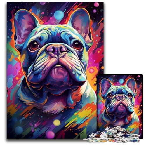 Die farbenfrohe Psychedelie Einer sanften Bulldogge. Puzzle für Erwachsene 1000 Teile Holzpuzzle für Erwachsene für Heimdekoration Gehirntraining 1000 Teile (75x50cm) von CYSEHKRBL