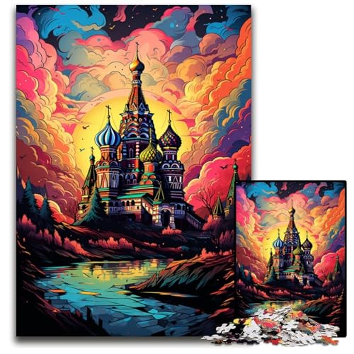 Die farbenfrohe Psychedelie der Basilius-Kathedrale 1000-teiliges Puzzle für Erwachsene Papierpuzzle Weihnachten Halloween Ostern Neujahr 1000 Teile (38x26cm) von CYSEHKRBL
