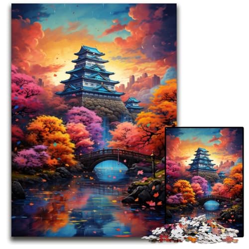 Die farbenfrohe Psychedelie der Burg Osaka 1000-teiliges Puzzle Holzpuzzle für Erwachsene für Reiseliebhaber und Paare anspruchsvolles Spielzeug 1000 Teile (75x50cm) von CYSEHKRBL