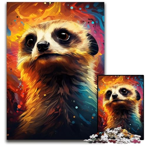 Die farbenfrohe Psychedelie der Erdmännchen in Einer sternenklaren Nacht 1000-teiliges Puzzle für Erwachsene Papierpuzzle Weihnachten Halloween Ostern Neujahr 1000 Teile (38x26cm) von CYSEHKRBL