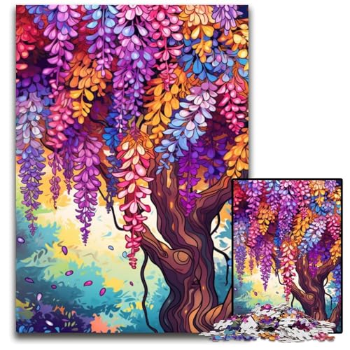 Die farbenfrohe Psychedelie der Glyzinien 1000-teiliges Puzzle Papierpuzzle für Erwachsene für Reiseliebhaber und Paare anspruchsvolles Spielzeug 1000 Teile (38x26cm) von CYSEHKRBL