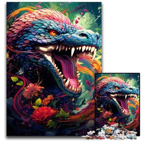 Die farbenfrohe Psychedelie der Schlange aus dem Smaragdsee 1000-teiliges Papierpuzzle für Erwachsene Spaß für die ganze Familie Gehirntraining Teenager 1000 Teile (38x26cm) von CYSEHKRBL