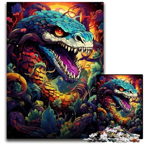 Die farbenfrohe Psychedelie der Schlange aus dem Smaragdsee 1000-teiliges Puzzle aus Papier anspruchsvolles Denkspiel für Teenager Spaß am Familienspielabend 1000 Teile (38x26cm) von CYSEHKRBL