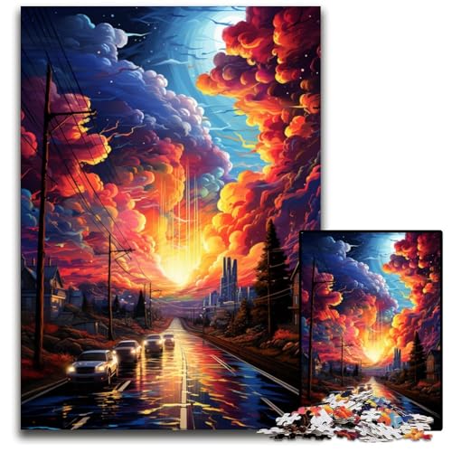 Die farbenfrohe Psychedelie der Stadt nach dem Regen 1000-teiliges Puzzle Holzpuzzle für Erwachsene für Reiseliebhaber und Paare anspruchsvolles Spielzeug 1000 Teile (75x50cm) von CYSEHKRBL