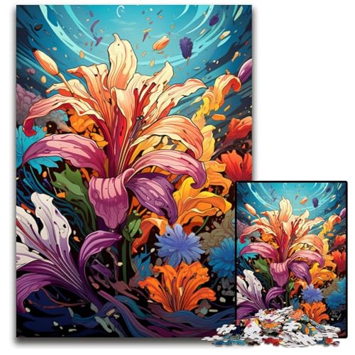 Die farbenfrohe Psychedelie der portugiesischen Hyazinthen 1000-teiliges Puzzle Papierpuzzle für Erwachsene für Reiseliebhaber und Paare anspruchsvolles Spielzeug 1000 Teile (38x26cm) von CYSEHKRBL