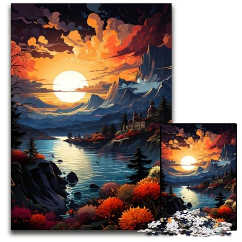 Die farbenfrohe Psychedelie des Genfersees 1000-teiliges Puzzle für Erwachsene Puzzles für Erwachsene Weihnachten Halloween Ostern Neujahr 1000 Teile (75x50cm) von CYSEHKRBL