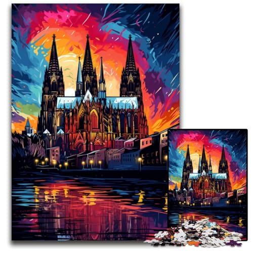 Die farbenfrohe Psychedelie des Kölner Doms 1000-teiliges Puzzle für Erwachsene Puzzles für Erwachsene Weihnachten Halloween Ostern Neujahr 1000 PCS (75x50cm) von CYSEHKRBL