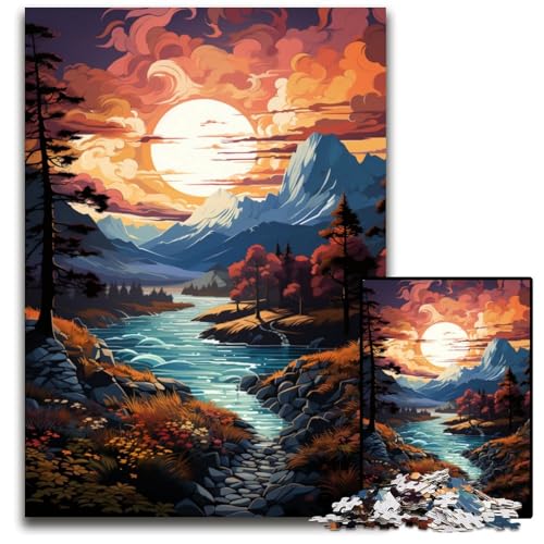Die farbenfrohe Psychedelie des Vierwaldstättersees 1000-teiliges Puzzle für Erwachsene Holzpuzzle Weihnachten Halloween Ostern Neujahr 1000 Teile (75x50cm) von CYSEHKRBL