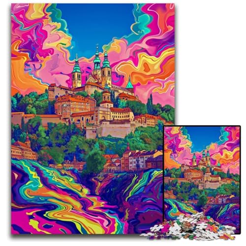 Die farbenfrohe Psychedelie des Wawelgebirges 1000-teiliges Puzzle Papierpuzzle für Erwachsene für Reiseliebhaber und Paare anspruchsvolles Spielzeug 1000 Teile (38x26cm) von CYSEHKRBL