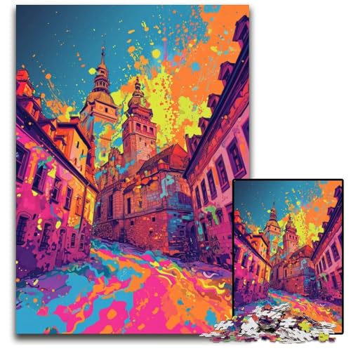 Die farbenfrohe Psychedelie des Wawelgebirges 1000-teiliges Puzzle für Erwachsene Holzpuzzle für Erwachsene Familienaktivität DIY Heimdekoration 1000 Teile (75x50cm) von CYSEHKRBL