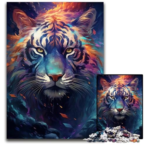 Die farbenfrohe Psychedelie des geheimnisvollen Tigers 1000-teiliges Puzzle für Erwachsene Puzzles für Erwachsene Weihnachten Halloween Ostern Neujahr 1000 Teile (75x50cm) von CYSEHKRBL