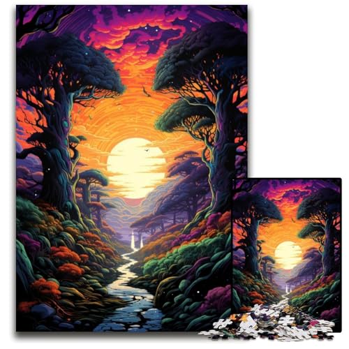 Die farbenfrohe Psychedelie des geheimnisvollen Waldes 1000-teiliges Puzzle für Erwachsene Papierpuzzle Weihnachten Halloween Ostern Neujahr 1000 Teile (38x26cm) von CYSEHKRBL