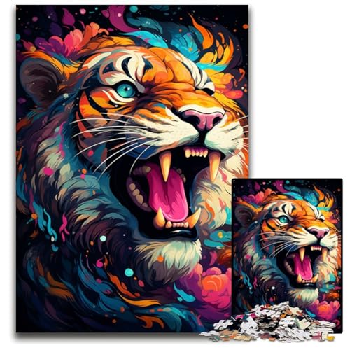 Die farbenfrohe Psychedelik des Feuertigers Puzzle 1000 Teile für Erwachsene Puzzle für Erwachsene für Reiseliebhaber und Paare anspruchsvolles Spielzeug 1000 Teile (75x50cm) von CYSEHKRBL