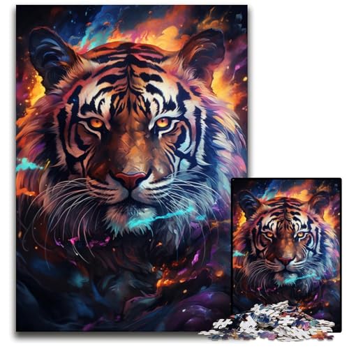 Die farbenfrohe Psychedelik des Rauchtigers Puzzle 1000 Teile für Erwachsene Puzzle für Erwachsene für Reiseliebhaber und Paare anspruchsvolles Spielzeug 1000 Teile (38x26cm) von CYSEHKRBL
