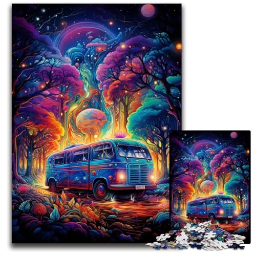 Die farbenfrohe Psychedelik des Waldbusses. Puzzle mit 1000 Teilen. Schwierige Puzzles für Erwachsene. Anspruchsvolles Denkspiel für Jugendliche. 1000 Teile (38x26cm). von CYSEHKRBL