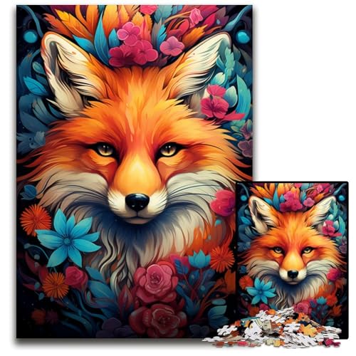 Die farbenfrohe Psychedelik von Flower Fox 1000-teiliges Puzzle für Erwachsene Holzpuzzle Weihnachten Halloween Ostern Neujahr 1000 Teile (75x50cm) von CYSEHKRBL