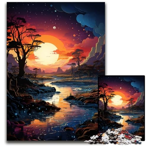 Die farbenfrohe psychedelische Landschaft des Myvatn-Sees 1000-teiliges Puzzle für Erwachsene Papierpuzzle Weihnachten Halloween Ostern Neujahr 1000 Teile (38x26cm) von CYSEHKRBL