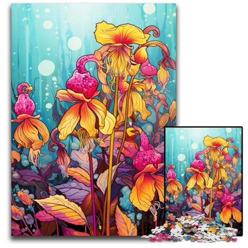 Gelbes buntes psychedelisches Rassel-Puzzle mit 1000 Teilen für Erwachsene Holzpuzzle Weihnachten Halloween Ostern Neujahr 1000 Teile (75x50cm) von CYSEHKRBL