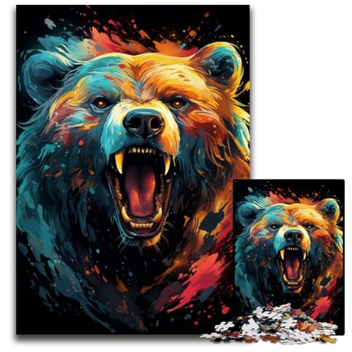 Gemälde Bunte Bärenkunst 1000-teiliges Puzzle Puzzles für Erwachsene ideal für Liebhaber perfektes Weihnachts- Neujahrs- und Valentinstagsgeschenk 1000 Teile (38 x 26 cm) von CYSEHKRBL