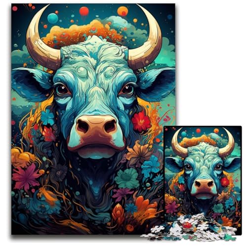 Gemälde Einer bunten Kuh 1000-teiliges Puzzle schwierige Puzzles für Erwachsene Geburtstagsgeschenkidee anspruchsvolles Denkspiel 1000 Teile (38 x 26 cm) von CYSEHKRBL